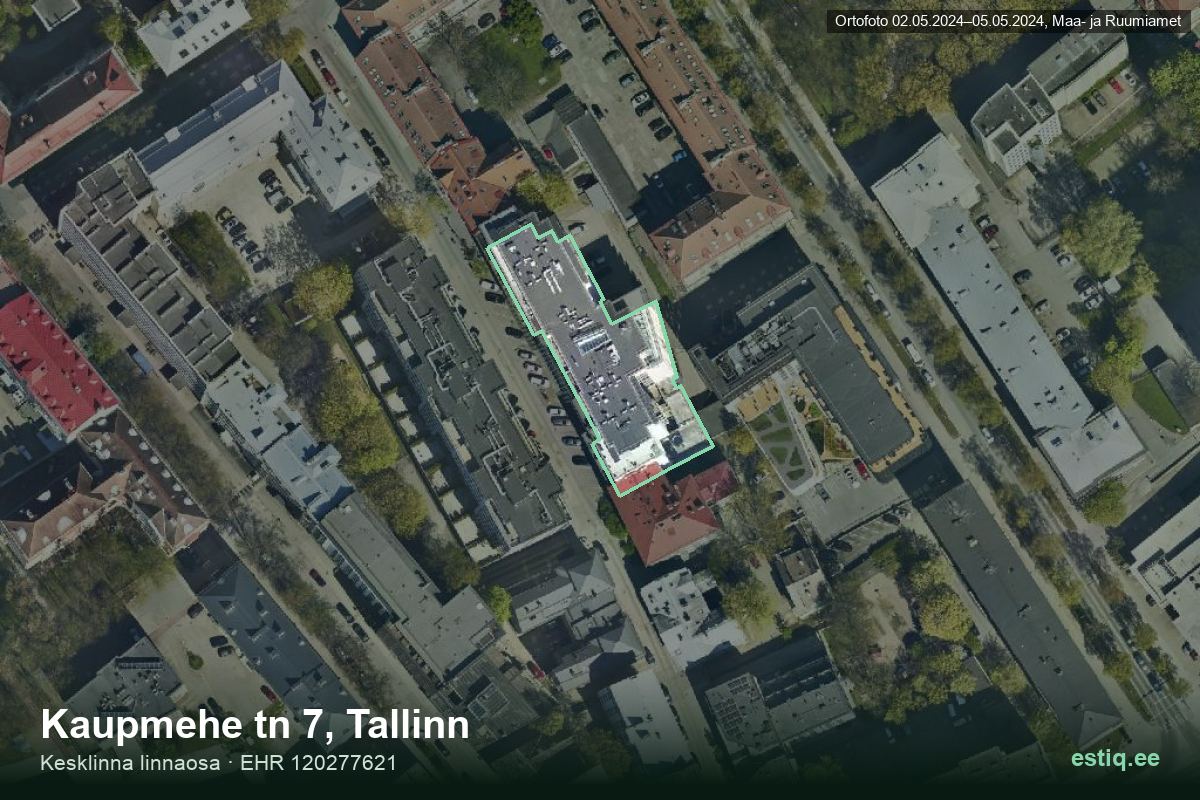 Kaupmehe tänav 7, Tallinn – ilmakuva rakennuksesta, ääriviiva rakennusrekisteristä (EHR)