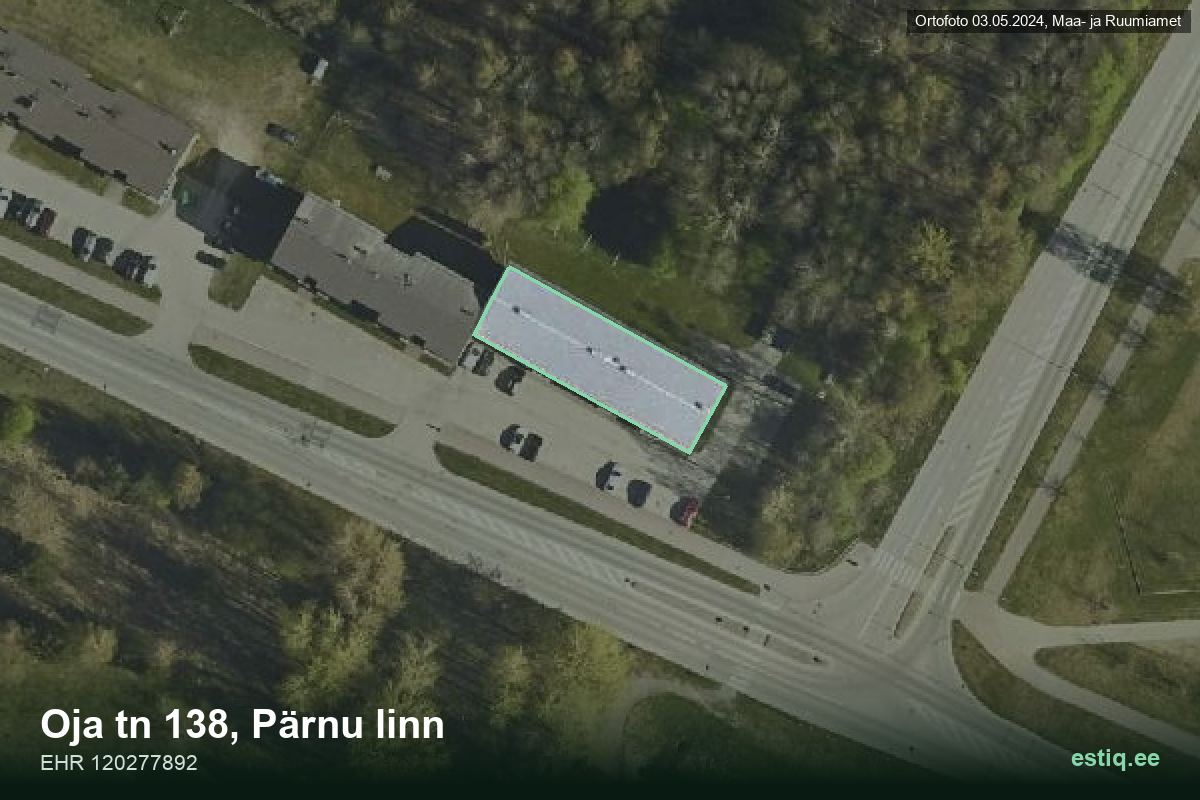 Oja tänav 138, Pärnu – аэрофото дома, контур по данным регистра строений (EHR)