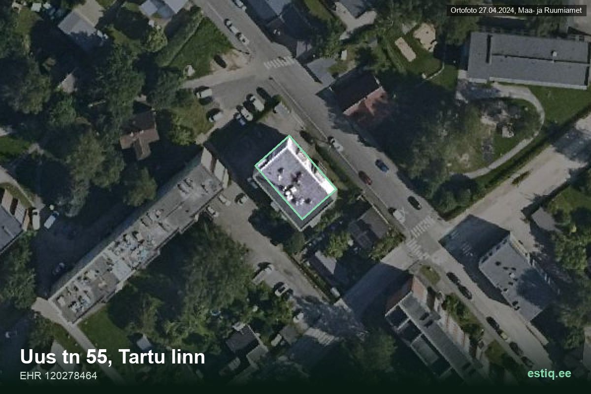 Uus tänav 55, Tartu – hoone aerofoto, kontuur ehitisregistri (EHR) andmetest
