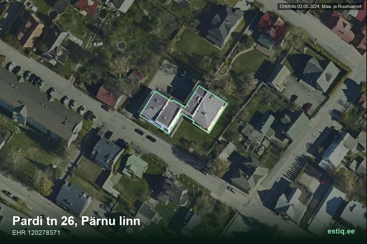 Pardi tn 26, Pärnu linn – aerial photo of the building, outline from the Building Register (EHR)