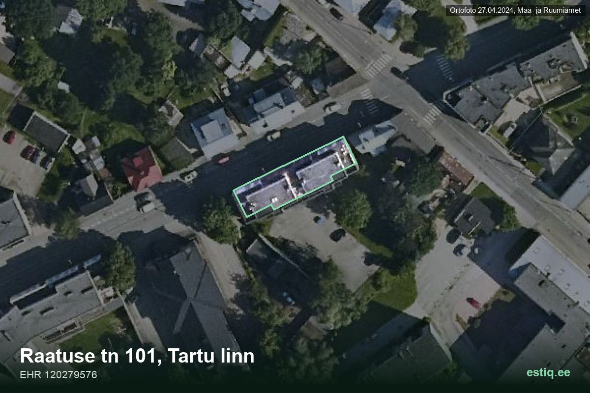 Raatuse tänav 101, Tartu – hoone aerofoto, kontuur ehitisregistri (EHR) andmetest
