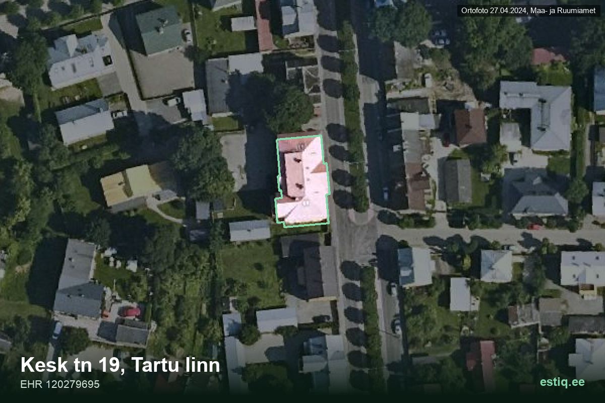 Kesk tänav 19, Tartu – aerial photo of the building, outline from the Building Register (EHR)