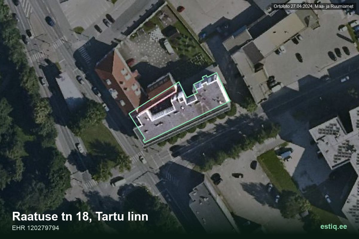 Raatuse tänav 18, Tartu – hoone aerofoto, kontuur ehitisregistri (EHR) andmetest