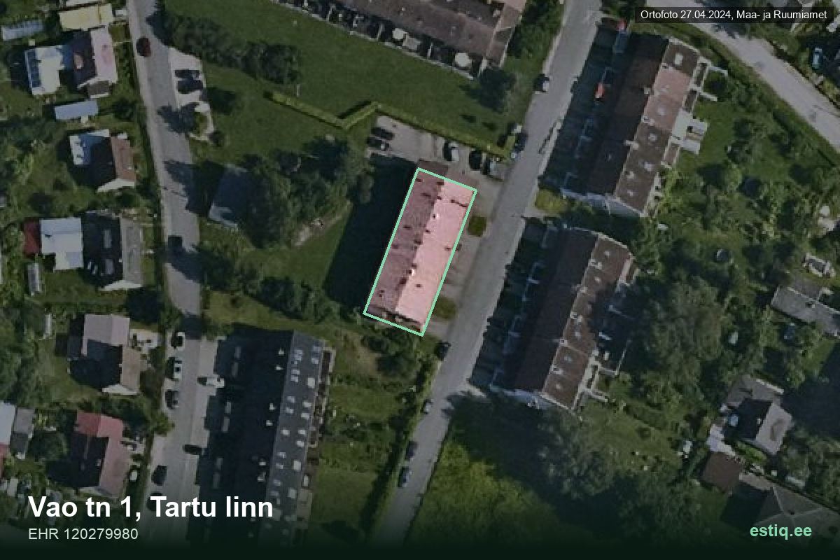 Vao tänav 1, Tartu – hoone aerofoto, kontuur ehitisregistri (EHR) andmetest