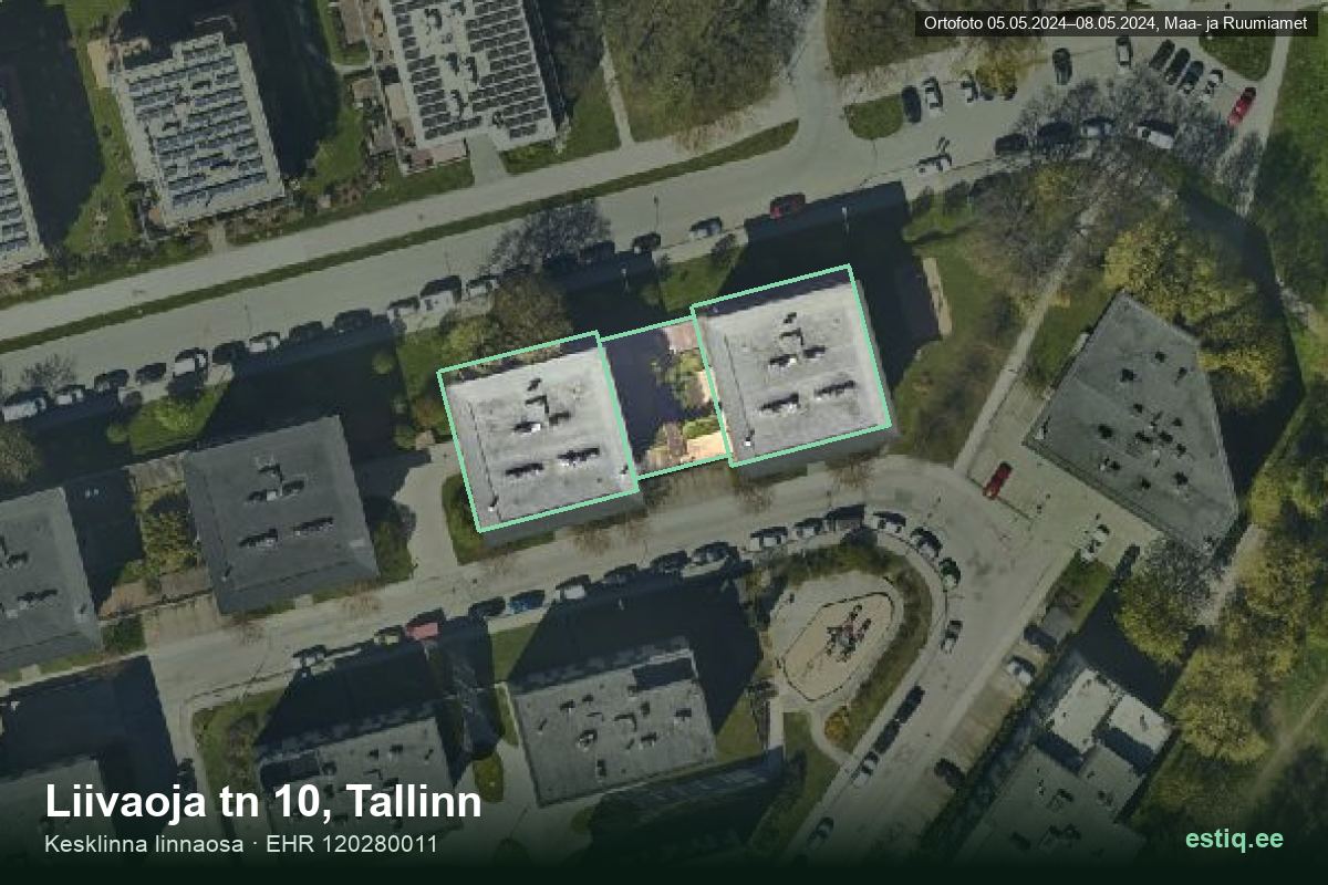 Liivaoja tänav 10, Tallinn – aerial photo of the building, outline from the Building Register (EHR)