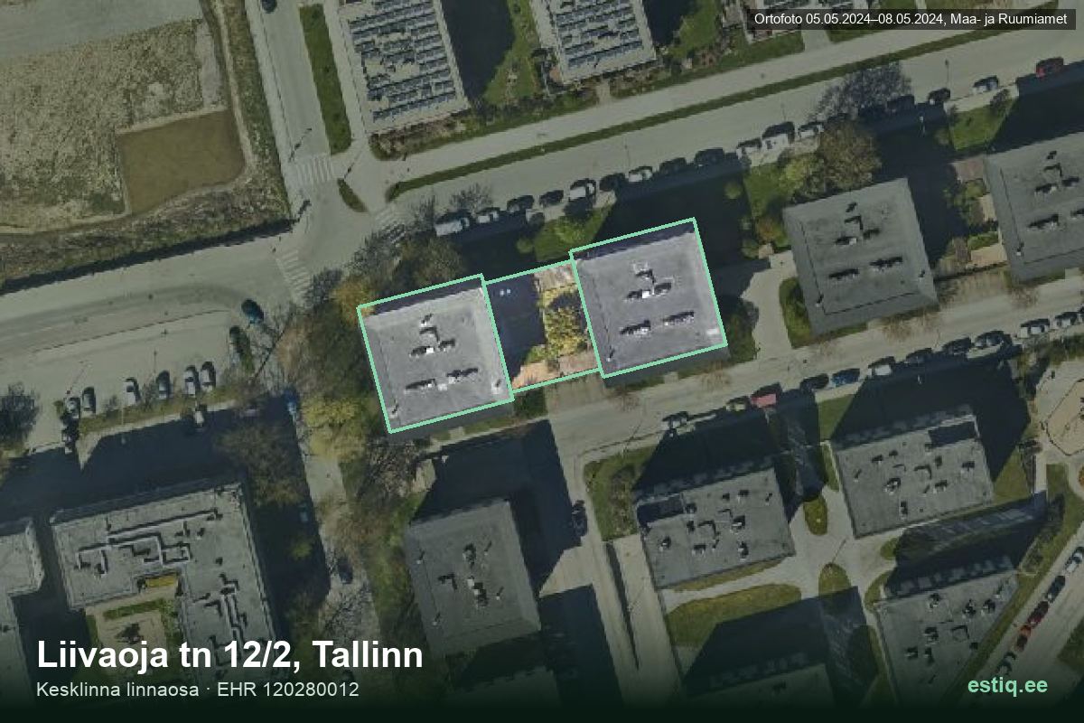 Liivaoja tänav 12, Tallinn – aerial photo of the building, outline from the Building Register (EHR)