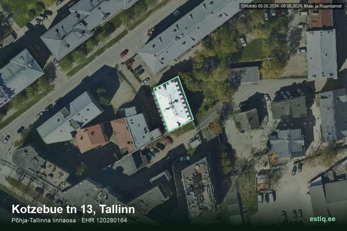 Kotzebue tänav 13, Tallinn – hoone aerofoto, kontuur ehitisregistri (EHR) andmetest