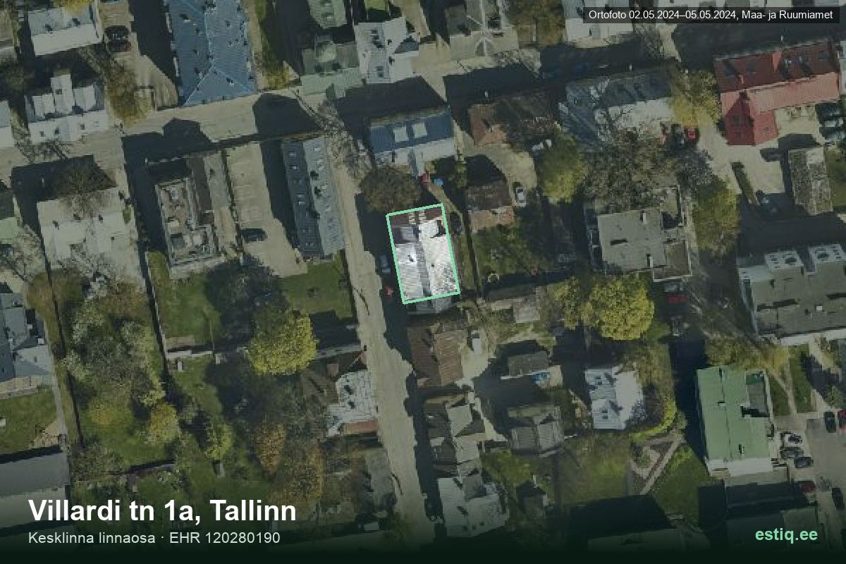 Villardi tänav 1a, Tallinn – ilmakuva rakennuksesta, ääriviiva rakennusrekisteristä (EHR)