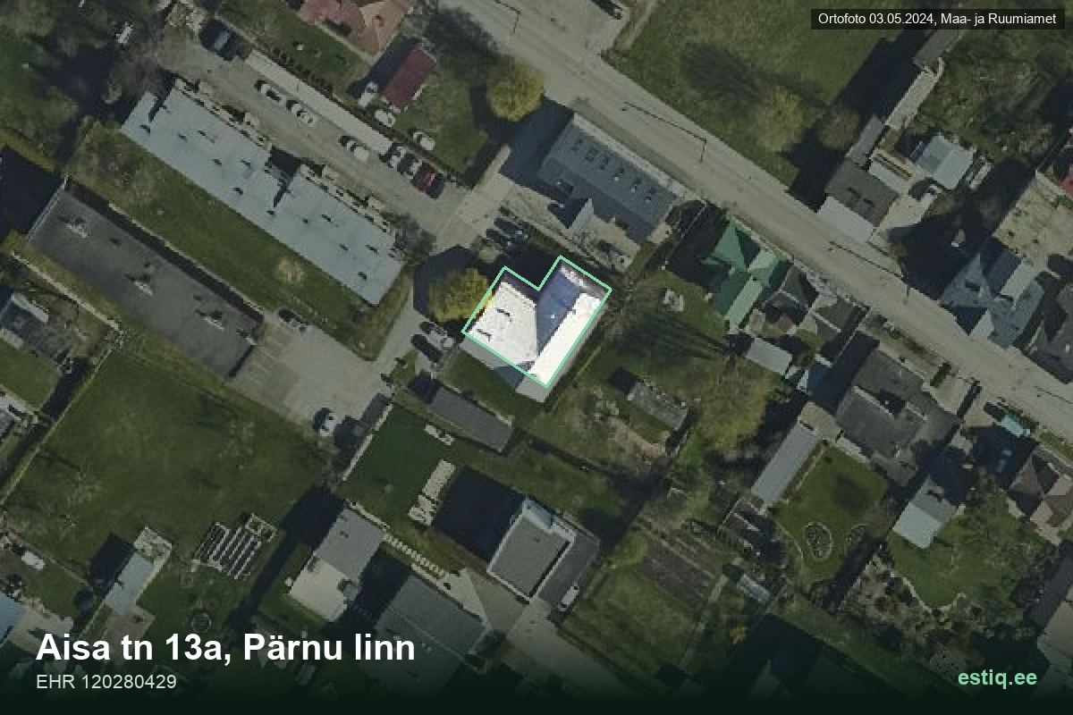 Aisa tänav 13a, Pärnu – hoone aerofoto, kontuur ehitisregistri (EHR) andmetest