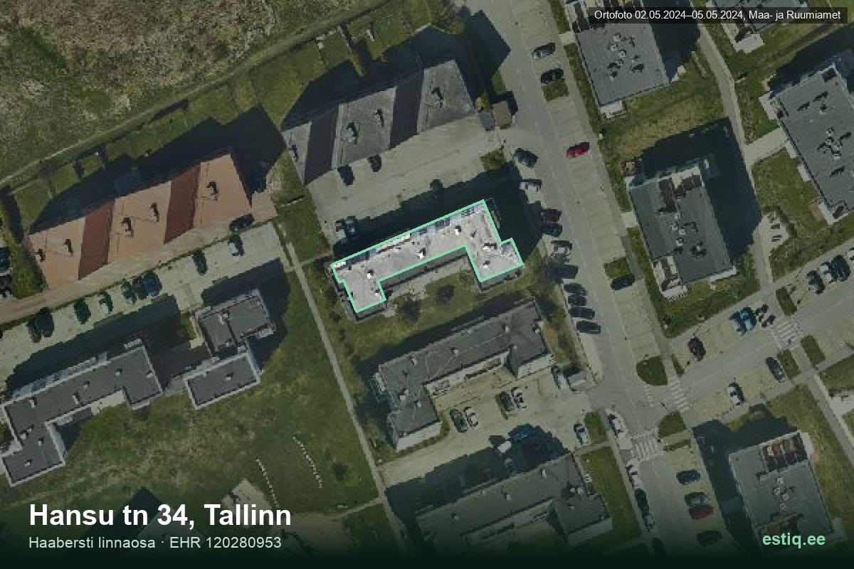 Hansu tänav 34, Tallinn – hoone aerofoto, kontuur ehitisregistri (EHR) andmetest