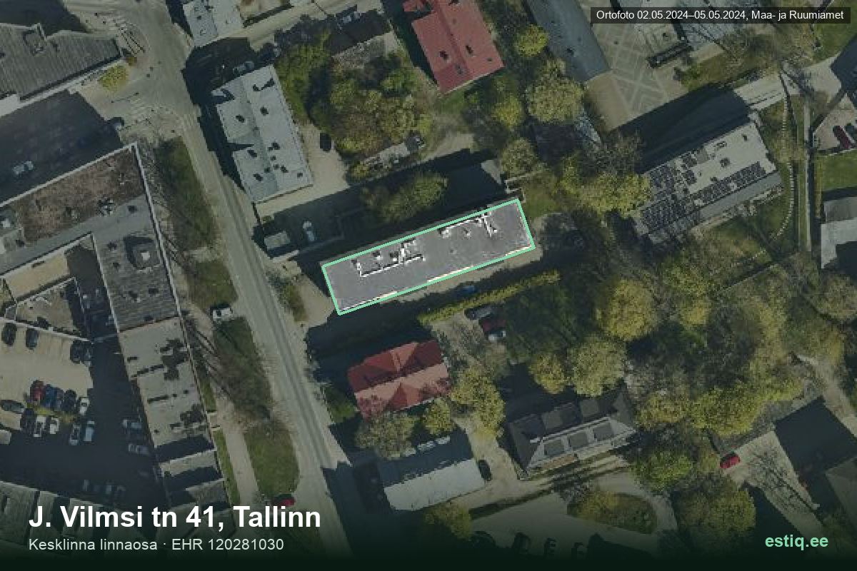 J. Vilmsi tänav 41, Tallinn – аэрофото дома, контур по данным регистра строений (EHR)