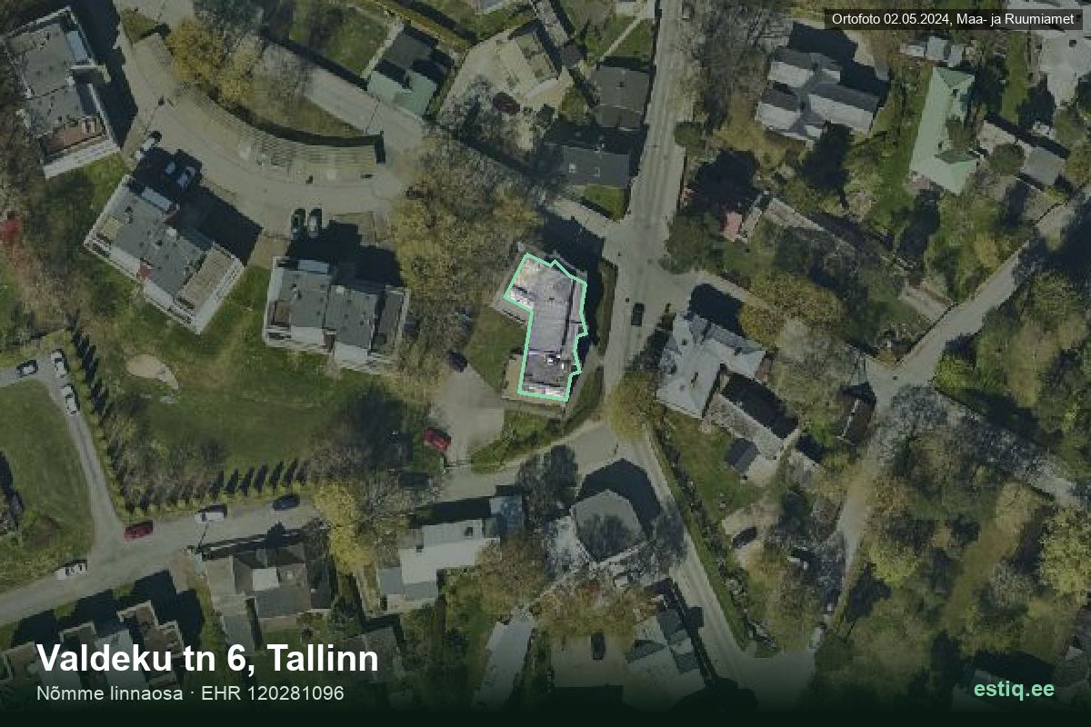 Valdeku tänav 6, Tallinn – hoone aerofoto, kontuur ehitisregistri (EHR) andmetest