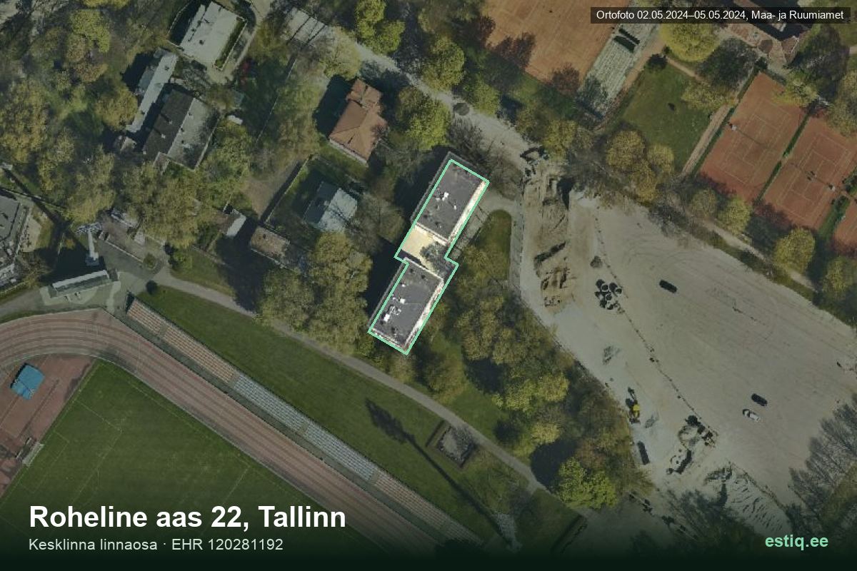 Roheline aas 22, Tallinn – hoone aerofoto, kontuur ehitisregistri (EHR) andmetest