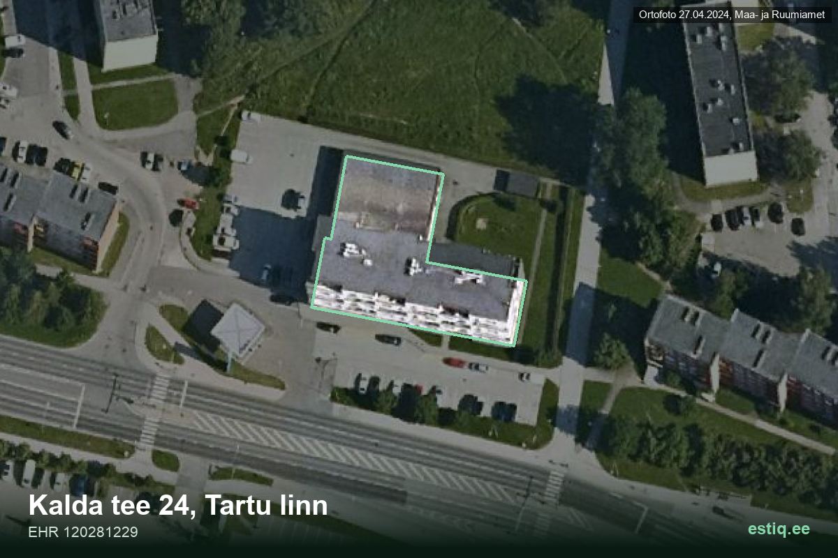 Kalda tee 24, Tartu – hoone aerofoto, kontuur ehitisregistri (EHR) andmetest