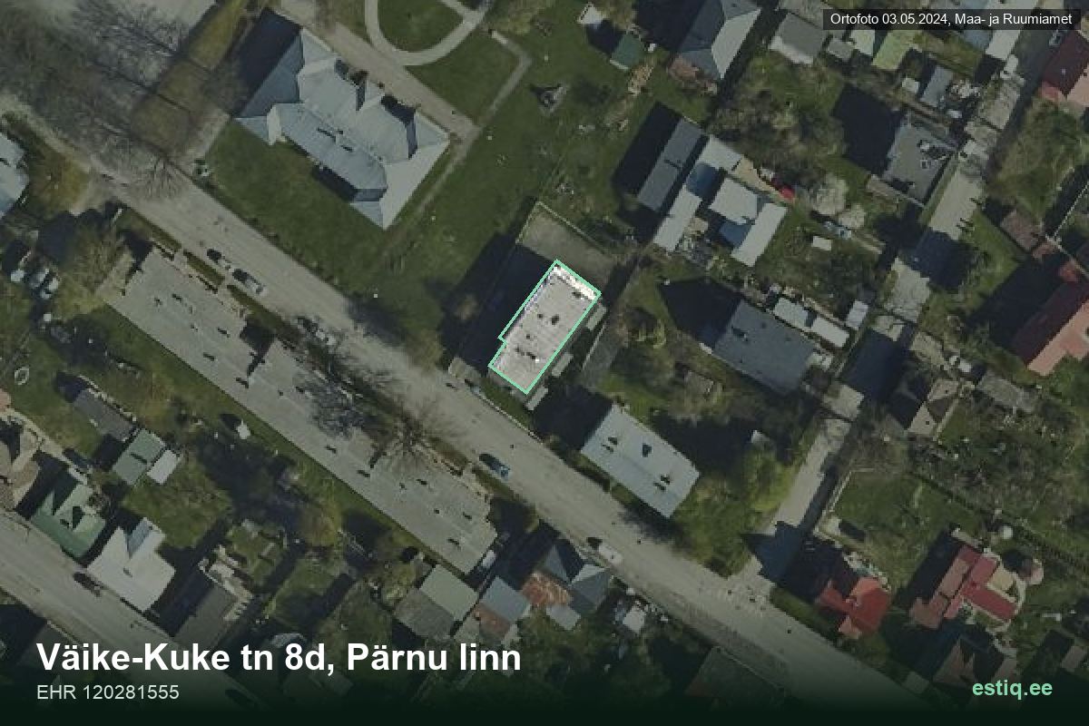 Väike-Kuke tänav 8d, Pärnu – аэрофото дома, контур по данным регистра строений (EHR)