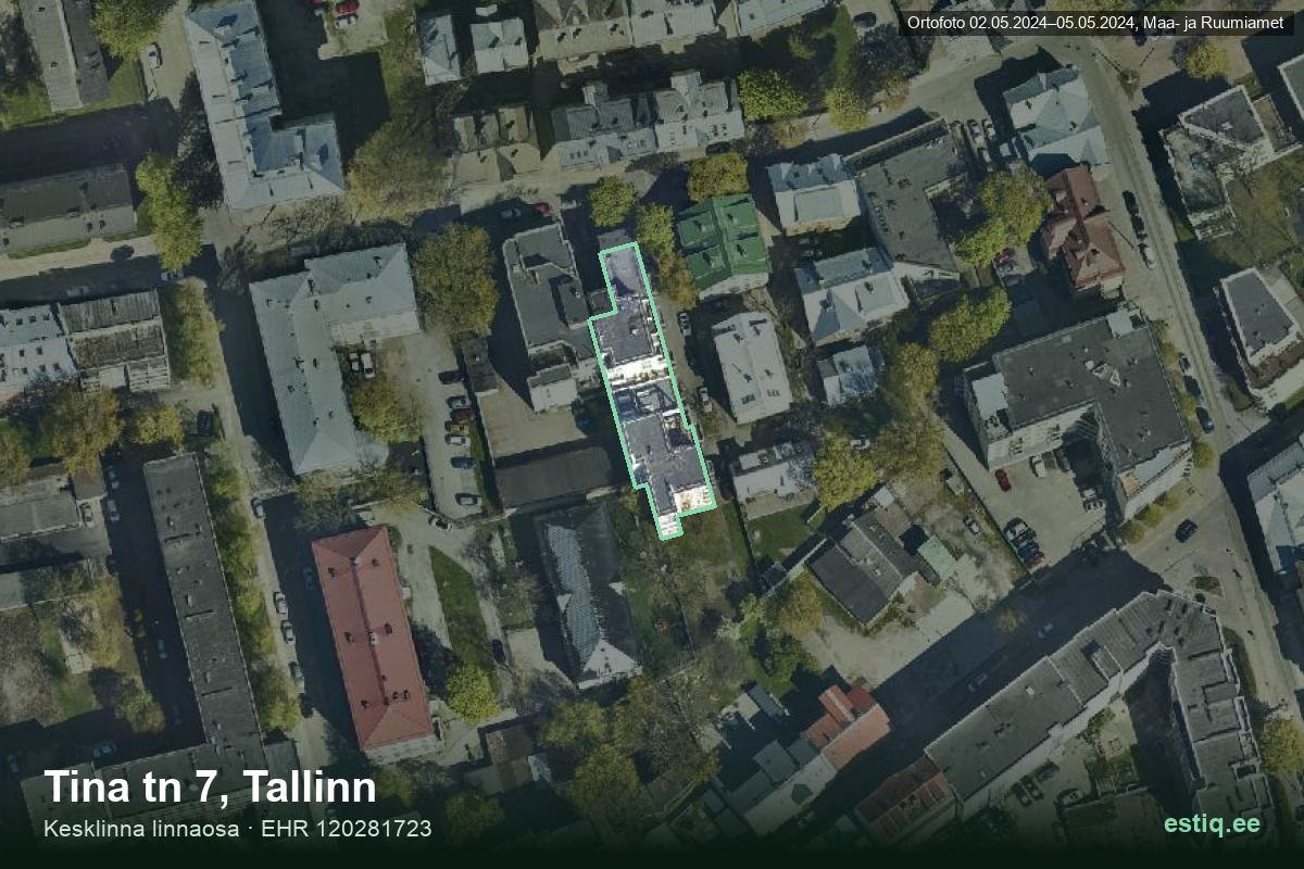 Tina tänav 7, Tallinn – aerial photo of the building, outline from the Building Register (EHR)