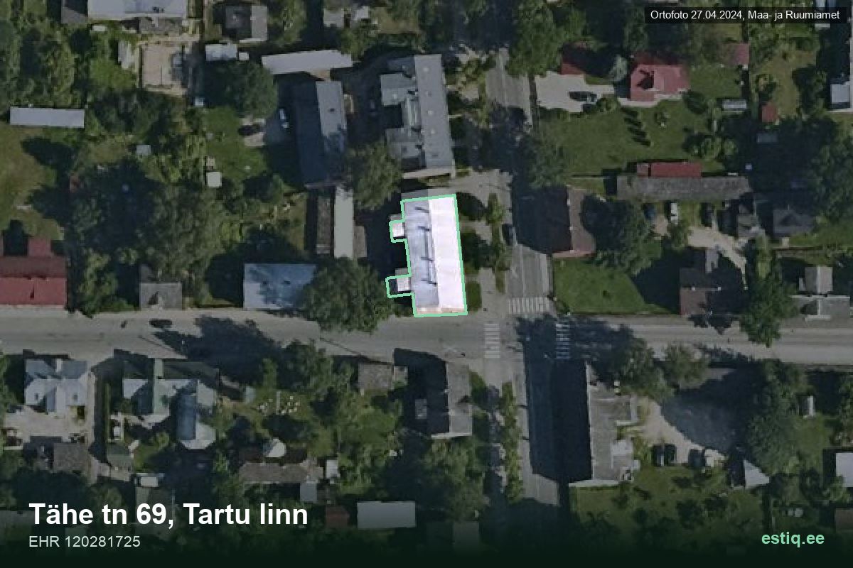 Tähe tänav 69, Tartu – hoone aerofoto, kontuur ehitisregistri (EHR) andmetest