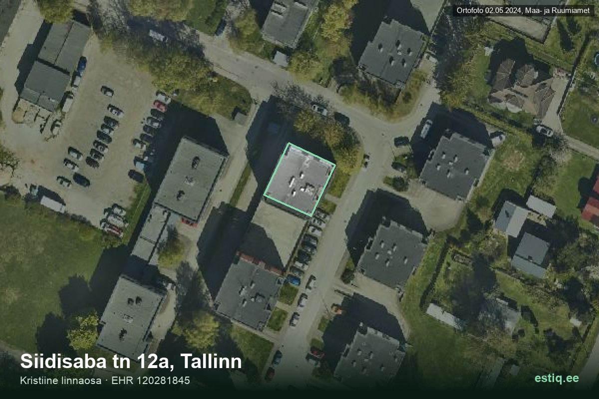 Siidisaba tänav 12a, Tallinn – ilmakuva rakennuksesta, ääriviiva rakennusrekisteristä (EHR)