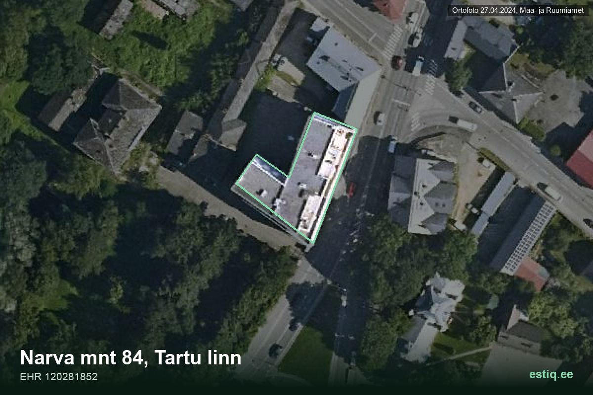 Narva mnt 84, Tartu – hoone aerofoto, kontuur ehitisregistri (EHR) andmetest