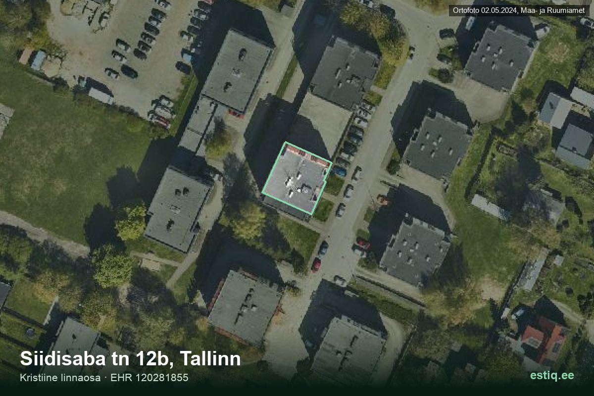 Siidisaba tänav 12b, Tallinn – hoone aerofoto, kontuur ehitisregistri (EHR) andmetest