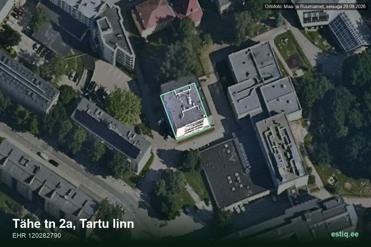 Tähe tänav 2a, Tartu – hoone aerofoto, kontuur ehitisregistri (EHR) andmetest