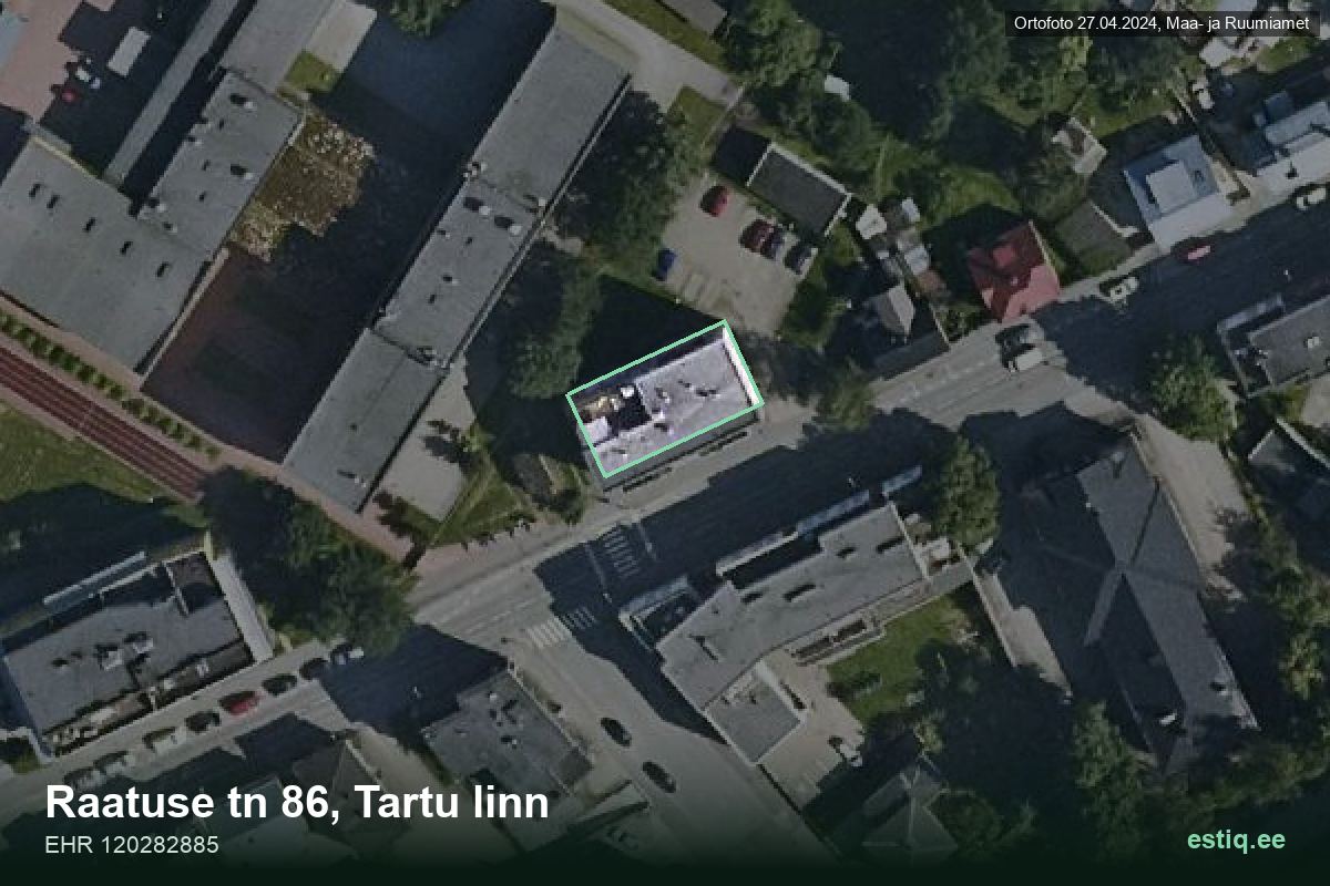 Raatuse tänav 86, Tartu – hoone aerofoto, kontuur ehitisregistri (EHR) andmetest