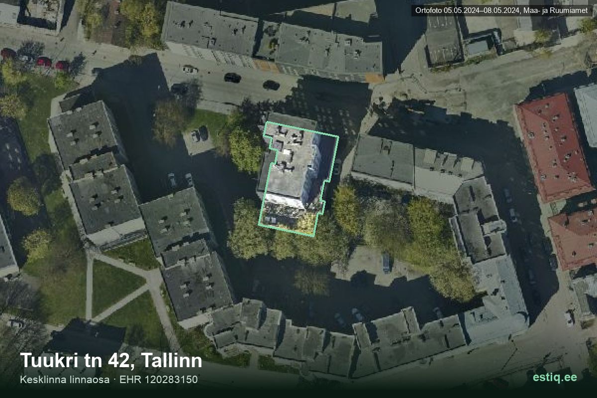 Tuukri tänav 42, Tallinn – hoone aerofoto, kontuur ehitisregistri (EHR) andmetest