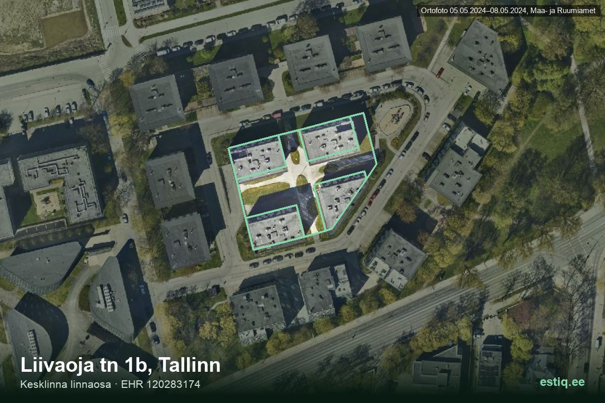 Liivaoja tänav 1, Tallinn – hoone aerofoto, kontuur ehitisregistri (EHR) andmetest