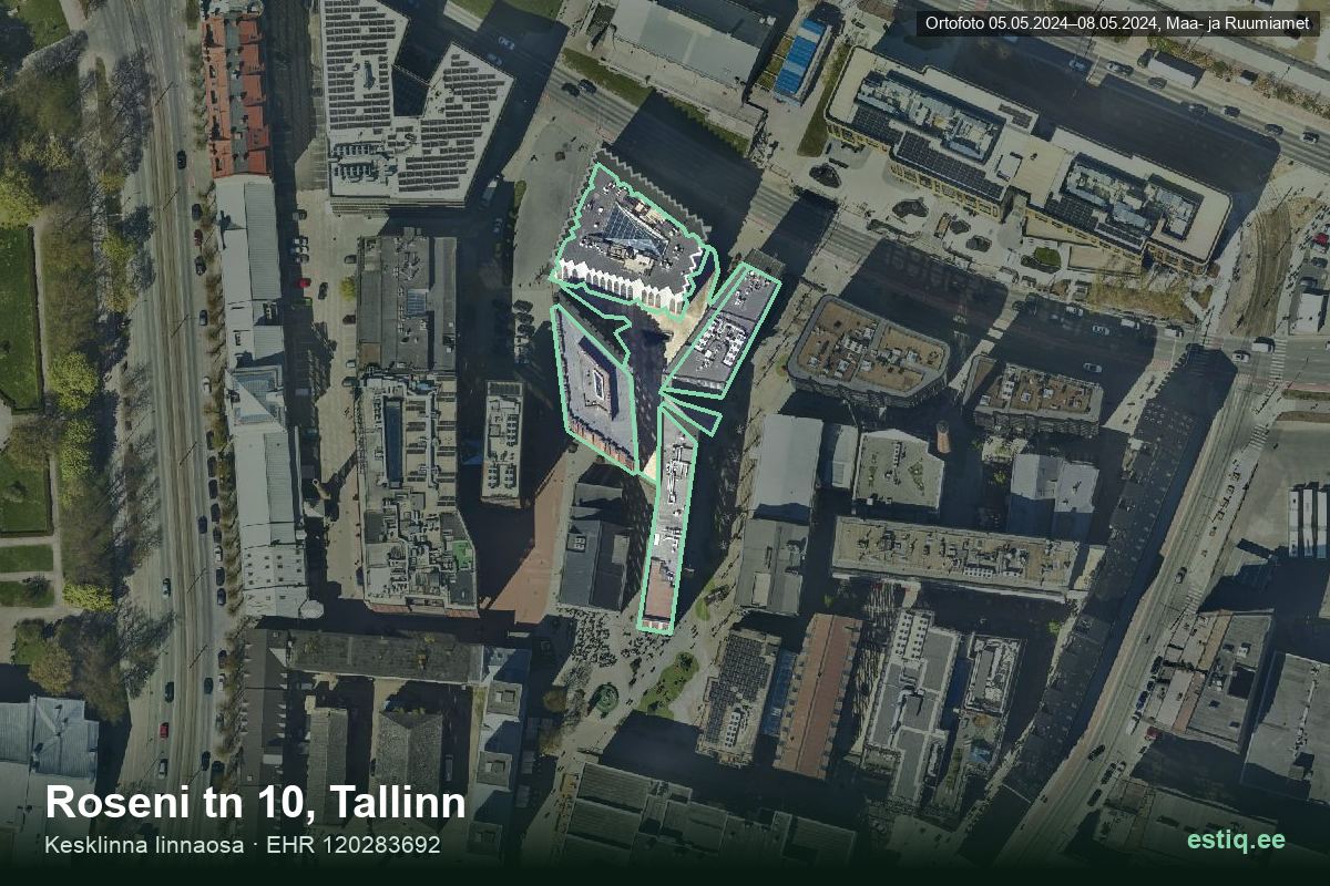 Roseni tänav 10, Tallinn – hoone aerofoto, kontuur ehitisregistri (EHR) andmetest