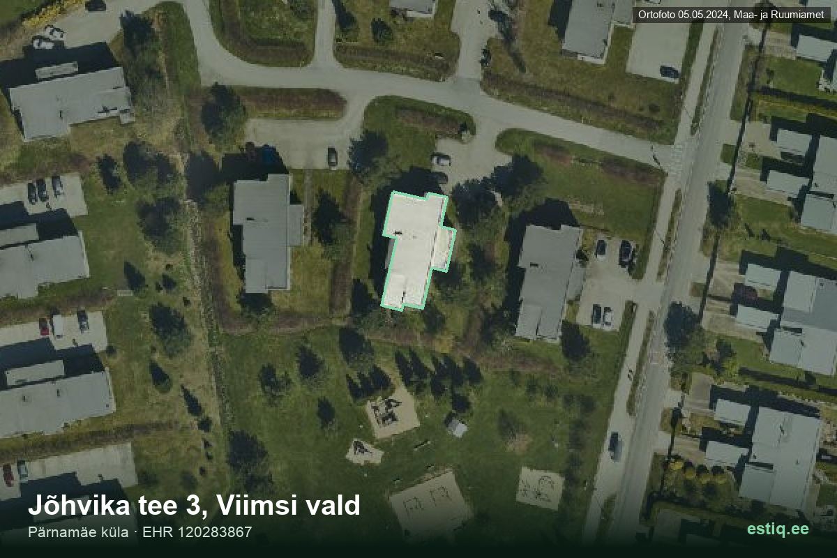 Jõhvika tee 3, Viimsi – аэрофото дома, контур по данным регистра строений (EHR)