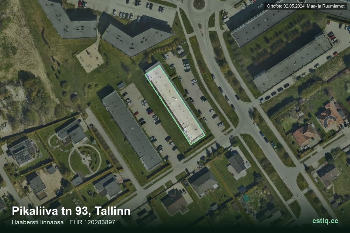 Pikaliiva tänav 93, Tallinn – аэрофото дома, контур по данным регистра строений (EHR)