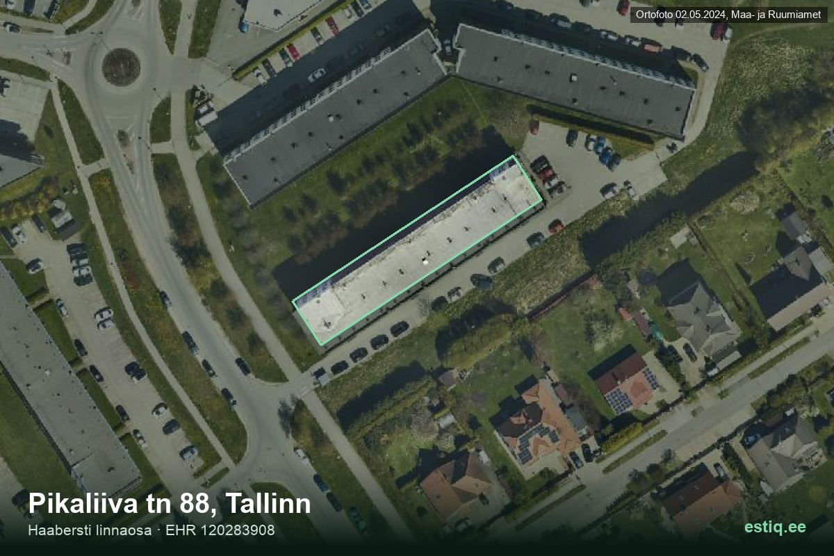 Pikaliiva tänav 88, Tallinn – аэрофото дома, контур по данным регистра строений (EHR)