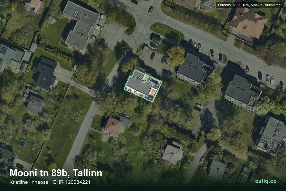 Mooni tänav 89b, Tallinn – аэрофото дома, контур по данным регистра строений (EHR)