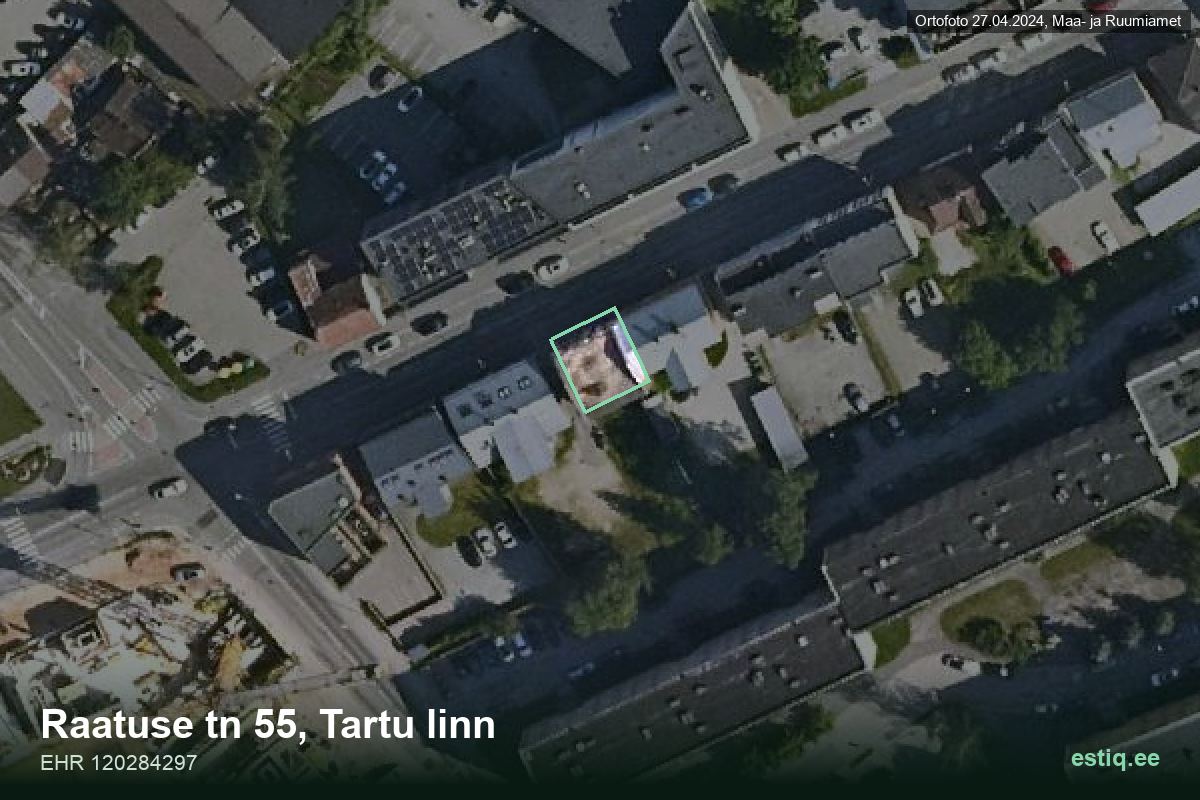 Raatuse tänav 55, Tartu – hoone aerofoto, kontuur ehitisregistri (EHR) andmetest