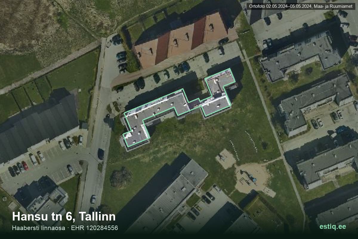 Hansu tänav 6, Tallinn – ilmakuva rakennuksesta, ääriviiva rakennusrekisteristä (EHR)