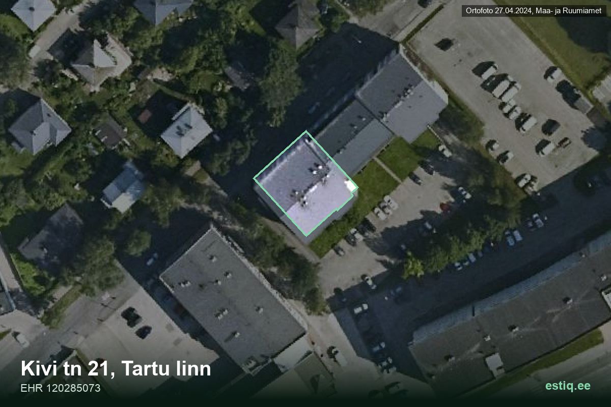 Kivi tänav 21, Tartu – hoone aerofoto, kontuur ehitisregistri (EHR) andmetest