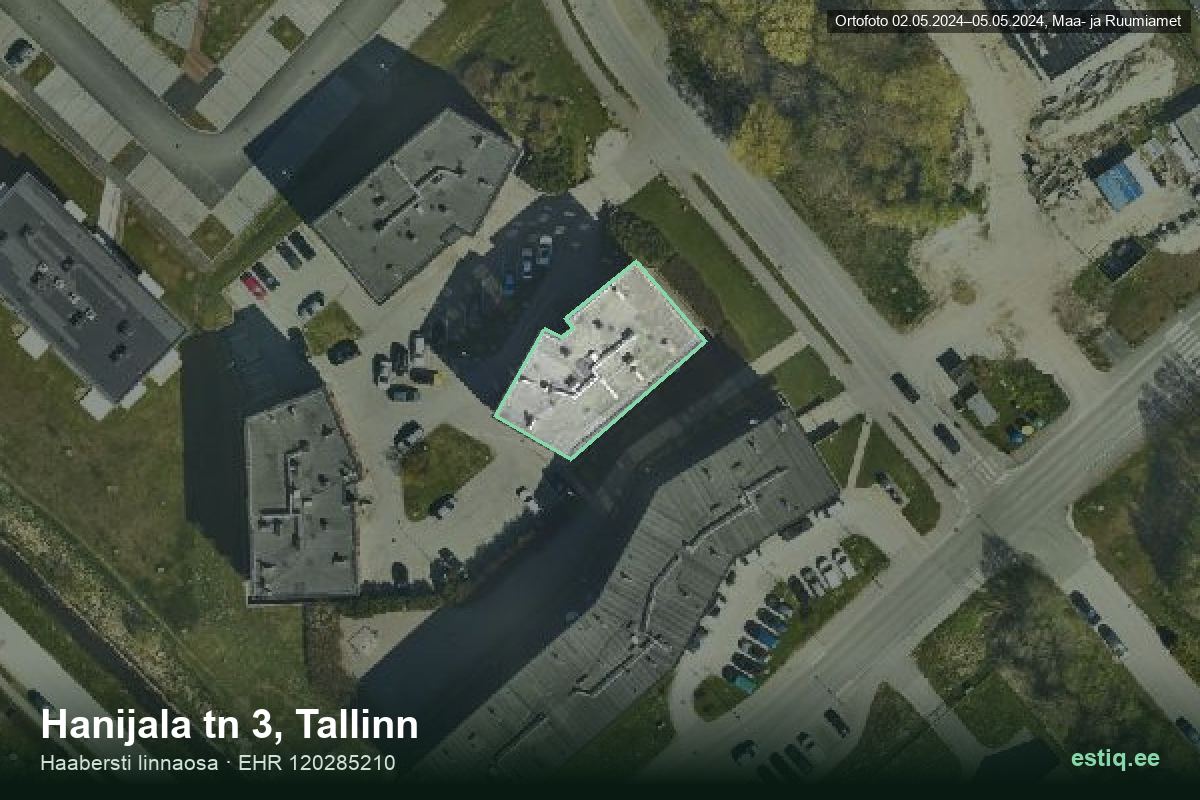 Hanijala tänav 3, Tallinn – ilmakuva rakennuksesta, ääriviiva rakennusrekisteristä (EHR)