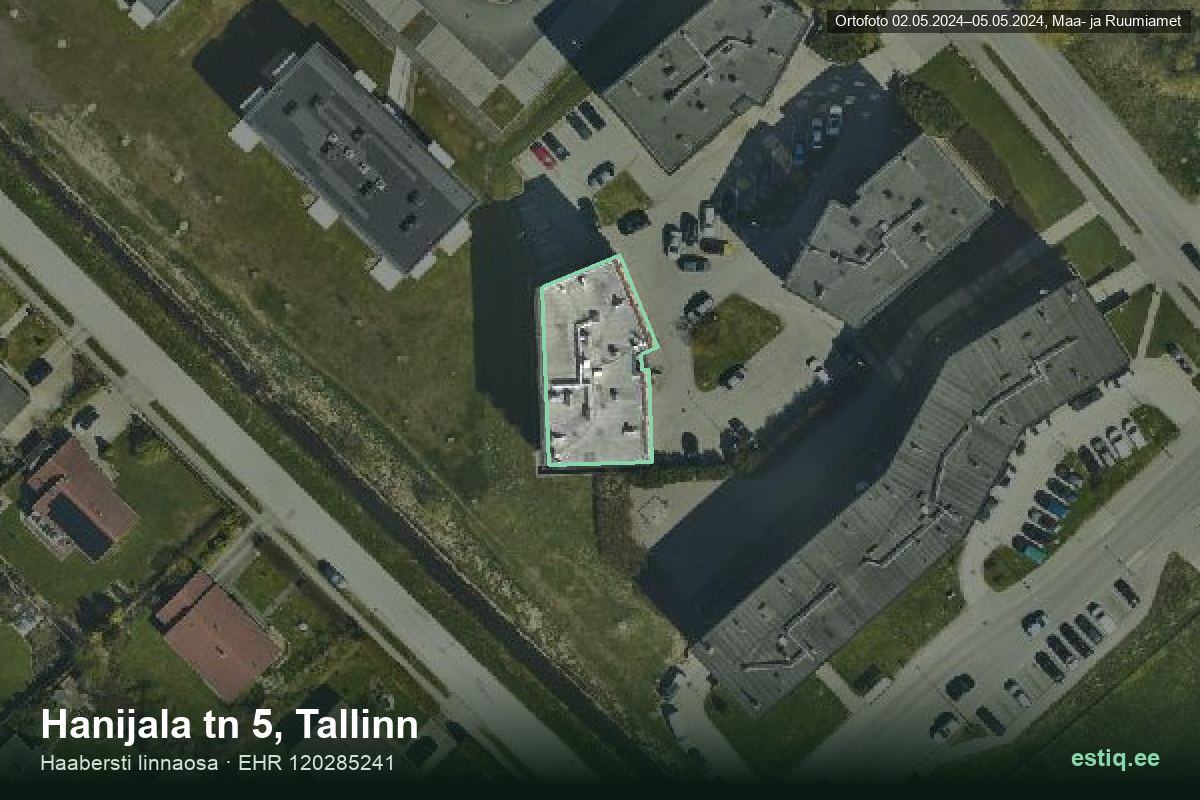 Hanijala tänav 5, Tallinn – hoone aerofoto, kontuur ehitisregistri (EHR) andmetest