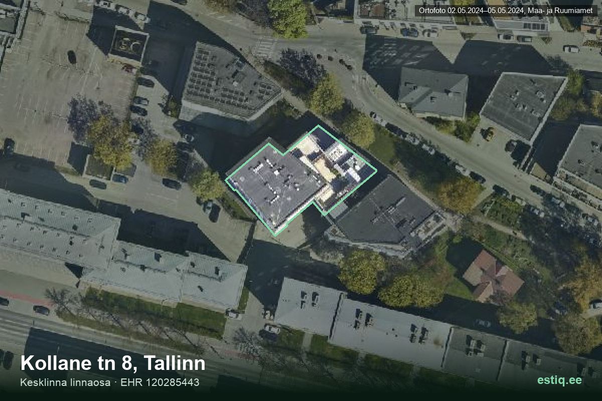 Kollane tänav 8, Tallinn – aerial photo of the building, outline from the Building Register (EHR)