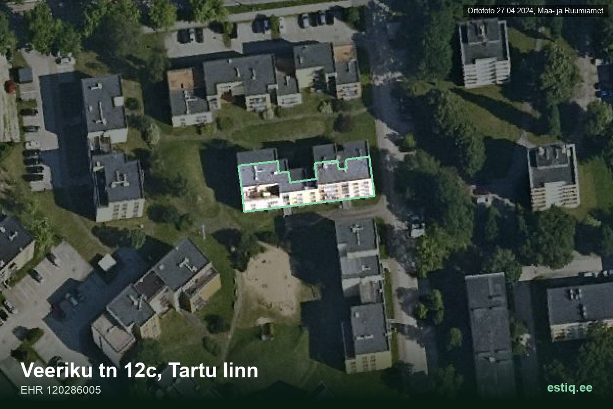 Veeriku tänav 12c, Tartu – aerial photo of the building, outline from the Building Register (EHR)