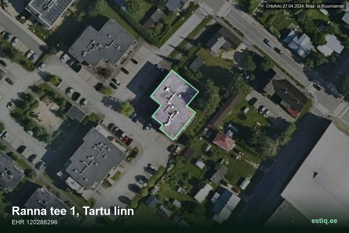 Ranna tee 1, Tartu – hoone aerofoto, kontuur ehitisregistri (EHR) andmetest