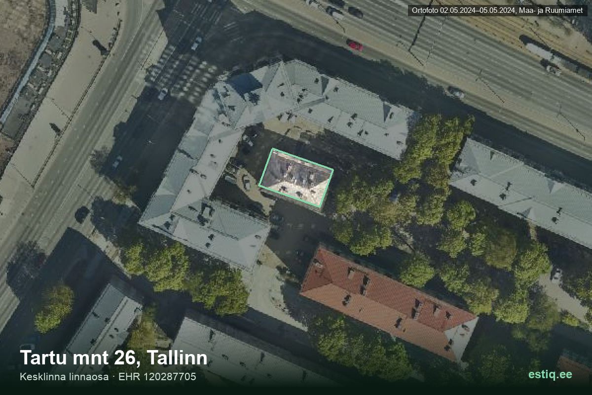 Tartu mnt 26, Tallinn – ilmakuva rakennuksesta, ääriviiva rakennusrekisteristä (EHR)