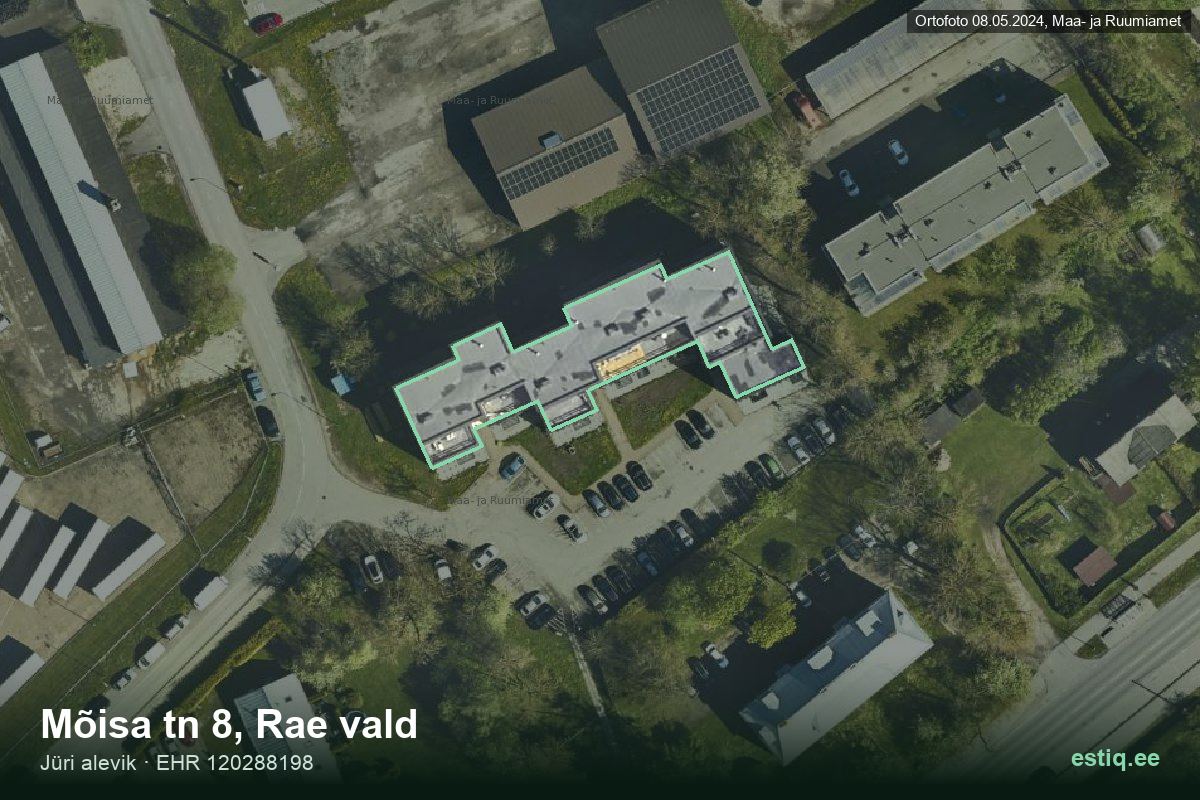 Mõisa tänav 8, Rae – аэрофото дома, контур по данным регистра строений (EHR)
