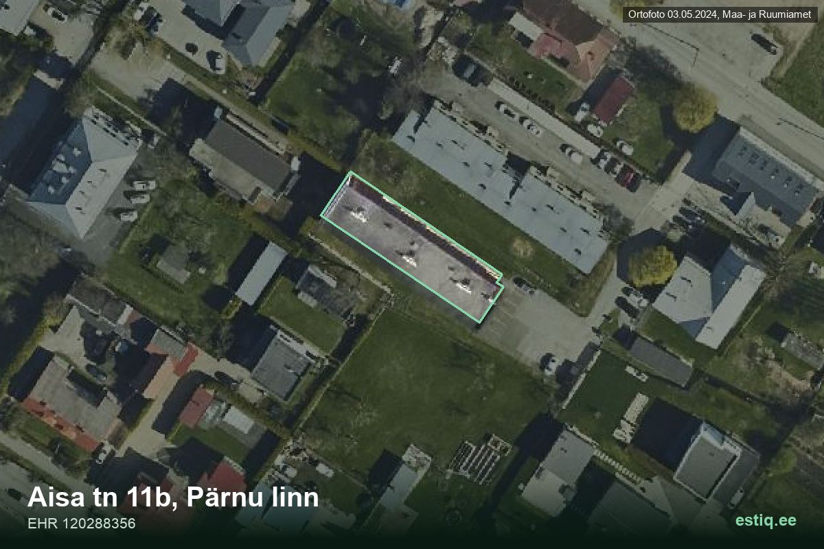 Aisa tänav 11b, Pärnu – аэрофото дома, контур по данным регистра строений (EHR)