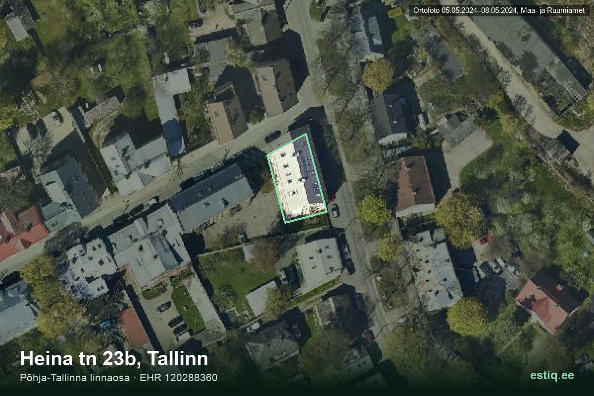 Heina tänav 23b, Tallinn – аэрофото дома, контур по данным регистра строений (EHR)