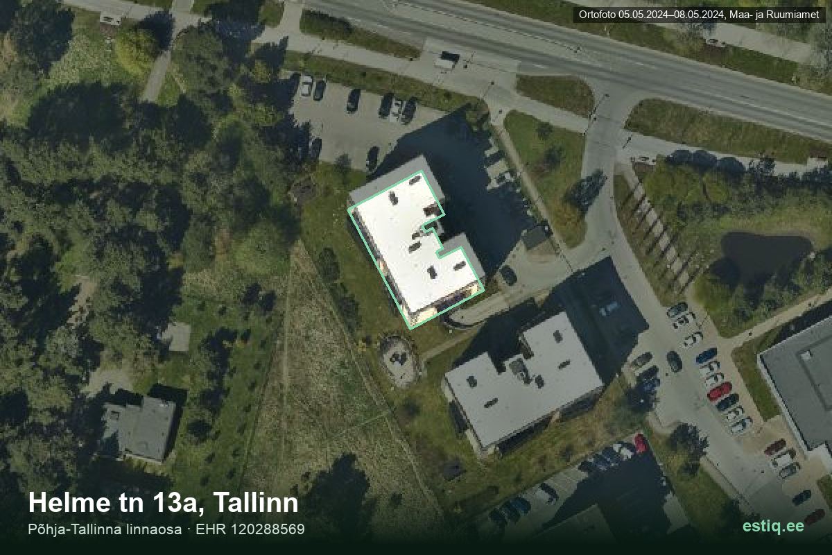 Helme tänav 13a, Tallinn – аэрофото дома, контур по данным регистра строений (EHR)