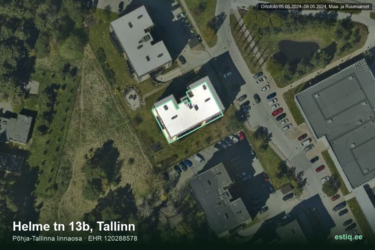 Helme tänav 13b, Tallinn – аэрофото дома, контур по данным регистра строений (EHR)