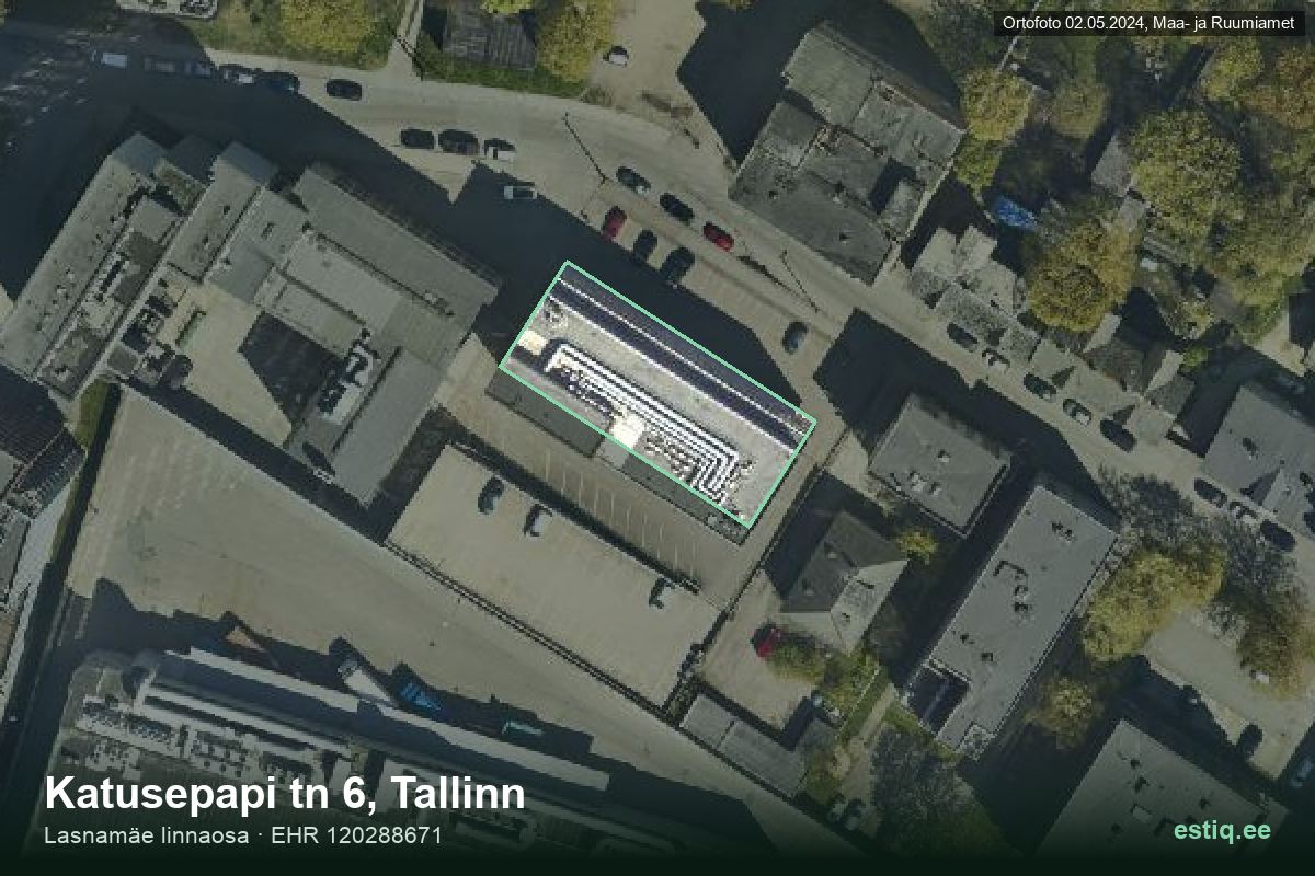 Katusepapi 6, Tallinn – аэрофото дома, контур по данным регистра строений (EHR)