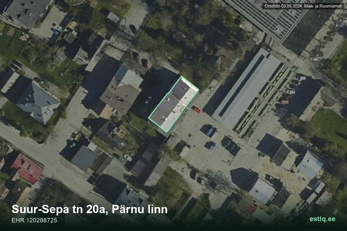 Suur-Sepa tänav 20a, Pärnu – hoone aerofoto, kontuur ehitisregistri (EHR) andmetest