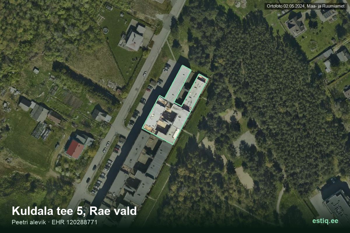 Kuldala tee 5, Rae – hoone aerofoto, kontuur ehitisregistri (EHR) andmetest